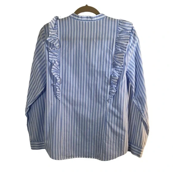 Charter Club Women’s Blue And White Striped Long Sleeve Button Up Blouse. Size L - Picture 2 of 6